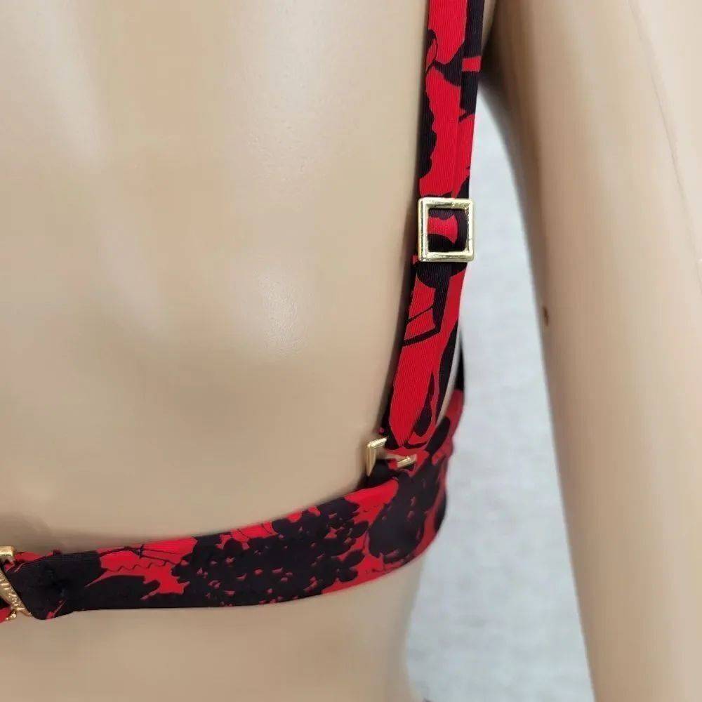 Jantzen Vintage 90s Red and Black Floral Bikini Set Swimsuit Ruched - Picture 10 of 16